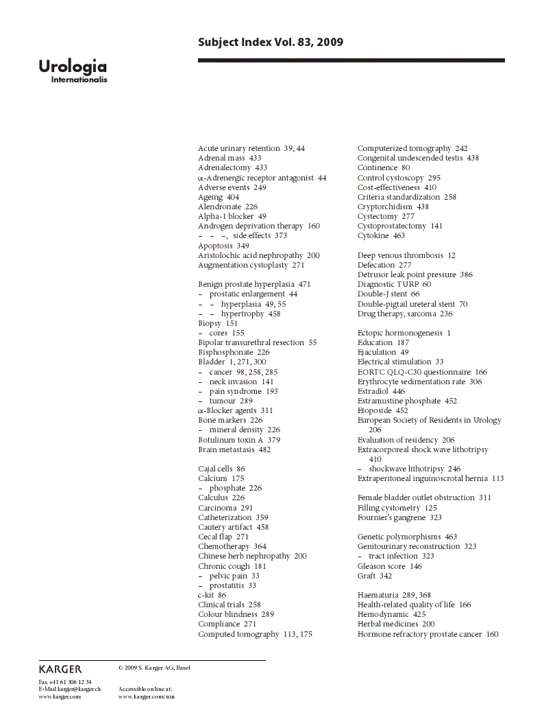 First page of Subject Index Vol. 83, 2009