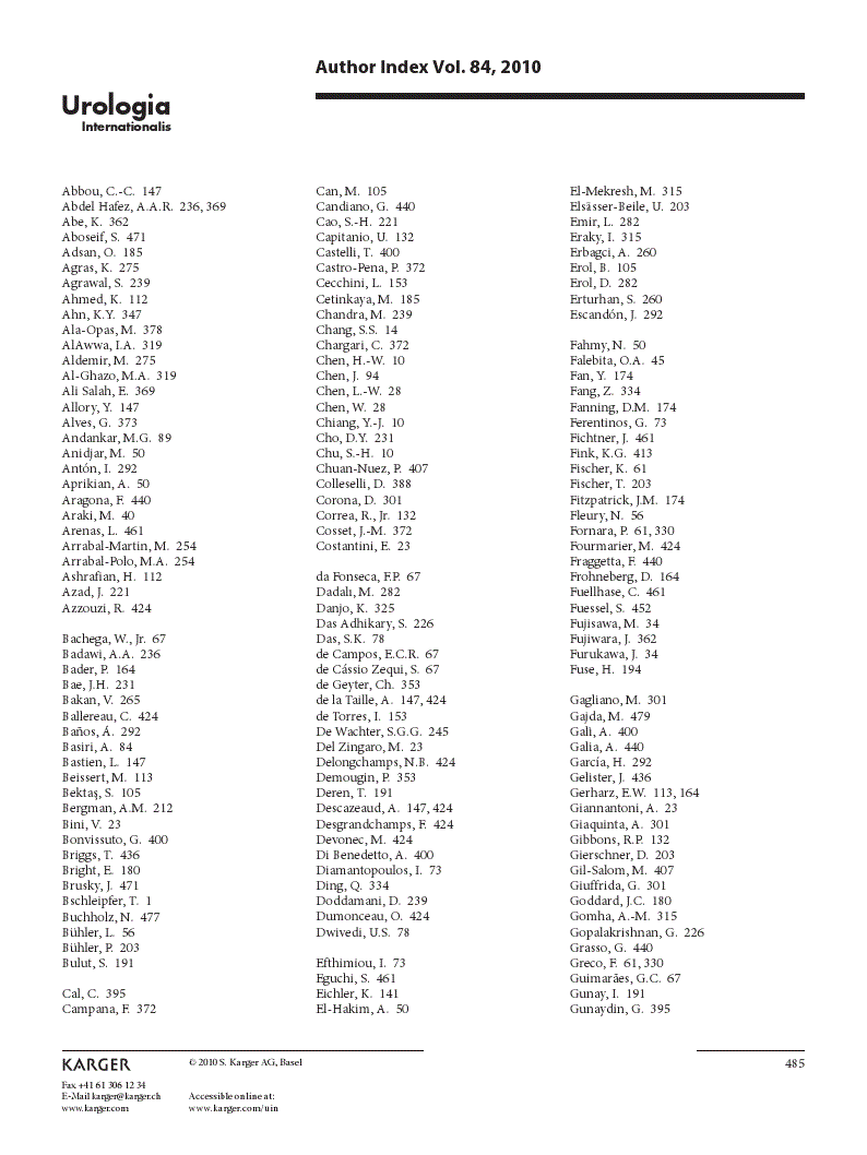 First page of Author Index Vol. 84, 2010