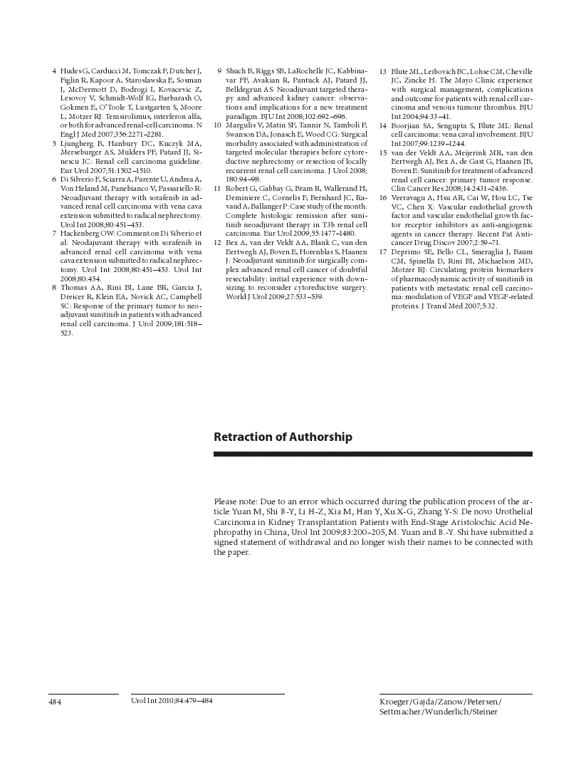 First page of Retraction of Authorship