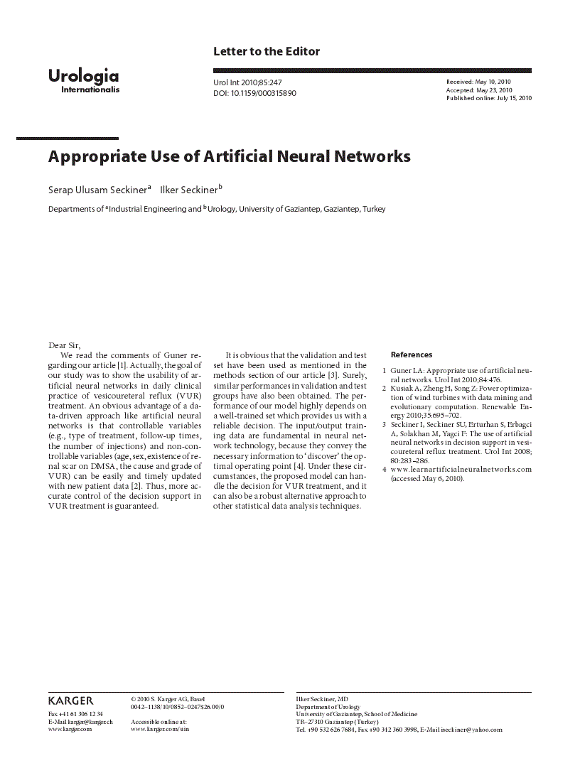 First page of Appropriate Use of Artificial Neural Networks