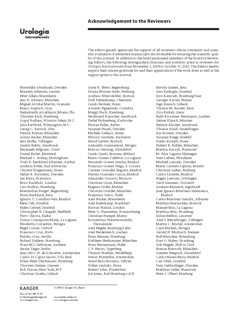 First page of Acknowledgement to the Reviewers