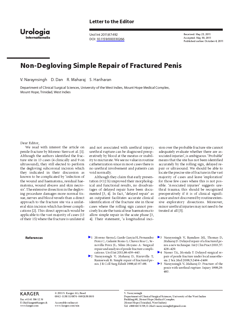 First page of Non-Degloving Simple Repair of Fractured Penis