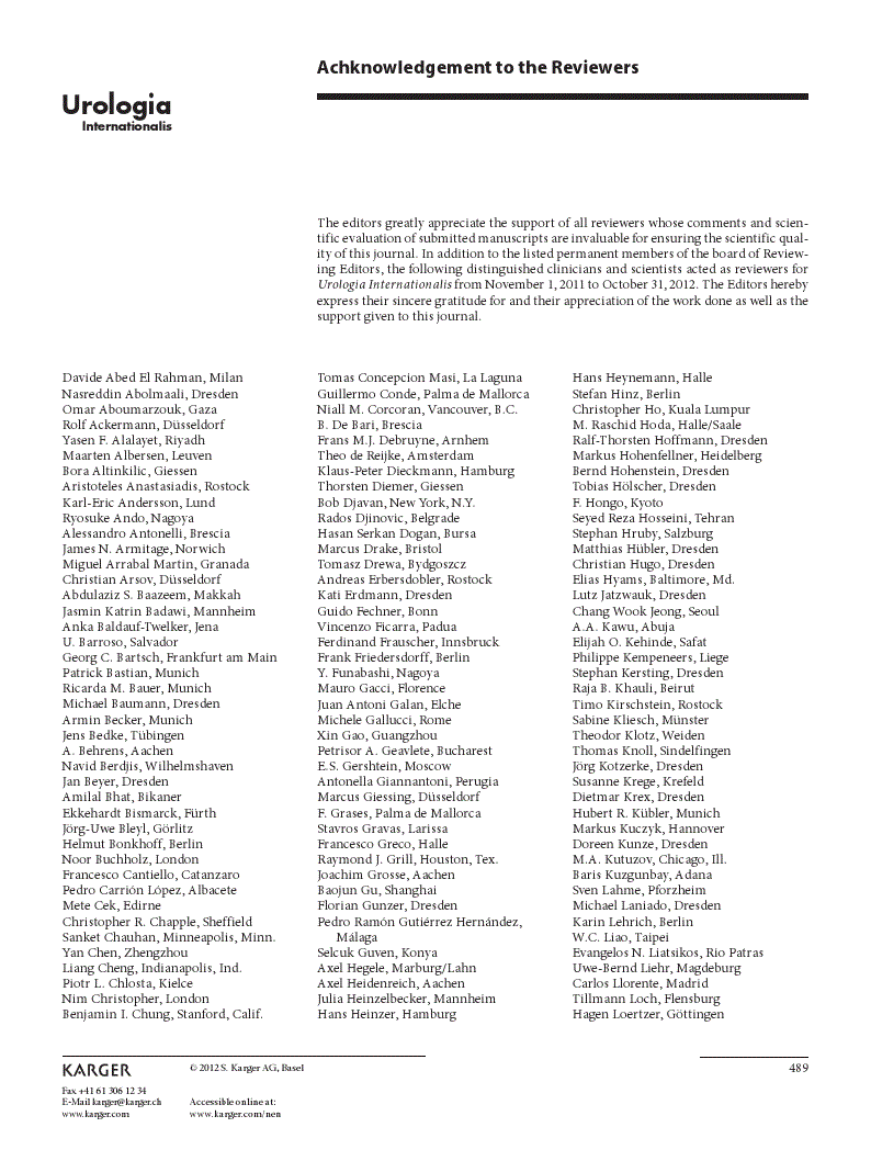 First page of Acknowledgment to the Reviewers