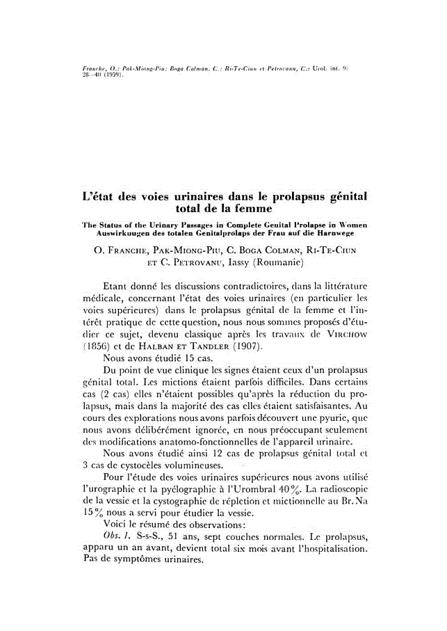 First page of L’état des voies urinaires dans le prolapsus génital total de la femme