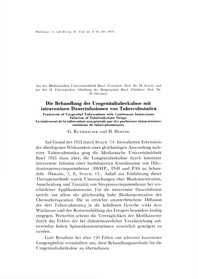 First page of Die Behandlung der Urogenitaltuberkulose mit intravenösen Dauerinfusionen von Tuberculostatica
