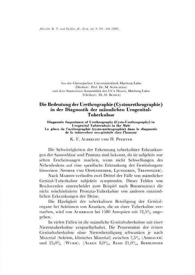 First page of Die Bedeutung der Urethrographie (Cystourethrographie) in der Diagnostik der männlichen Urogenital-Tuberkulose