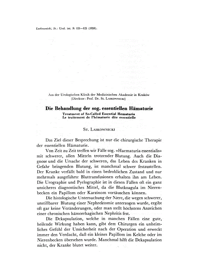 First page of Die Behandlung der sog. essentiellen Hämaturie