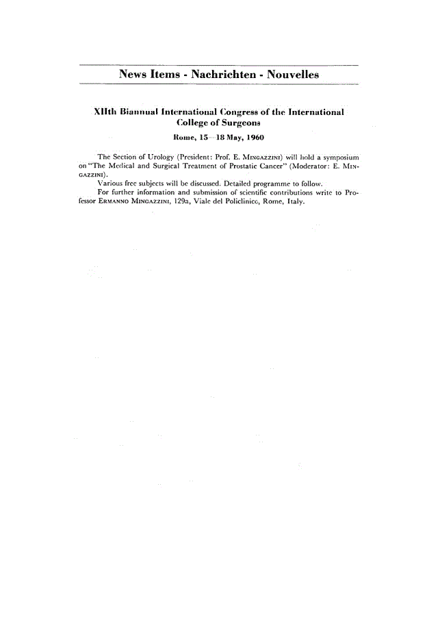 First page of Xllth Biannual International Congress of the International College of Surgeons<subtitle>Rome, 15–18 May, 1960</subtitle>