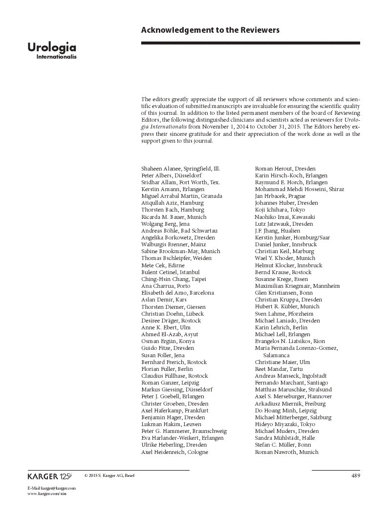 First page of Acknowledgment to the Reviewers