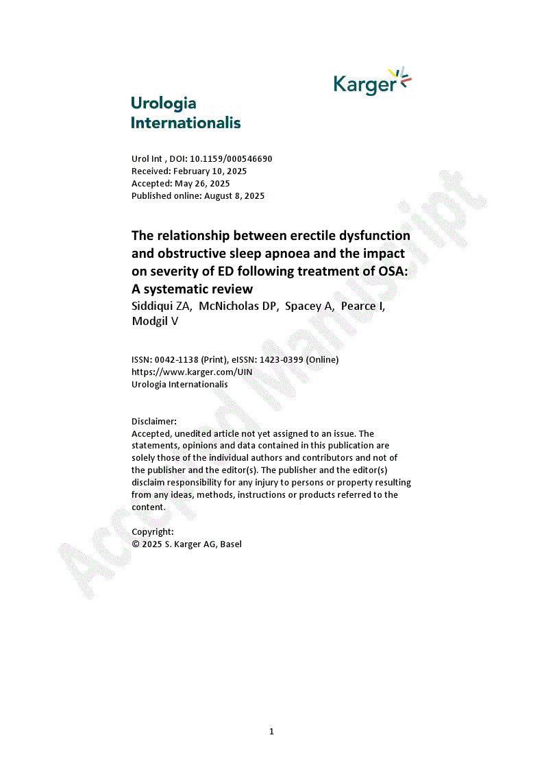 First page of The relationship between erectile dysfunction and obstructive sleep apnoea and the impact on severity of ED following treatment of OSA: A systematic review