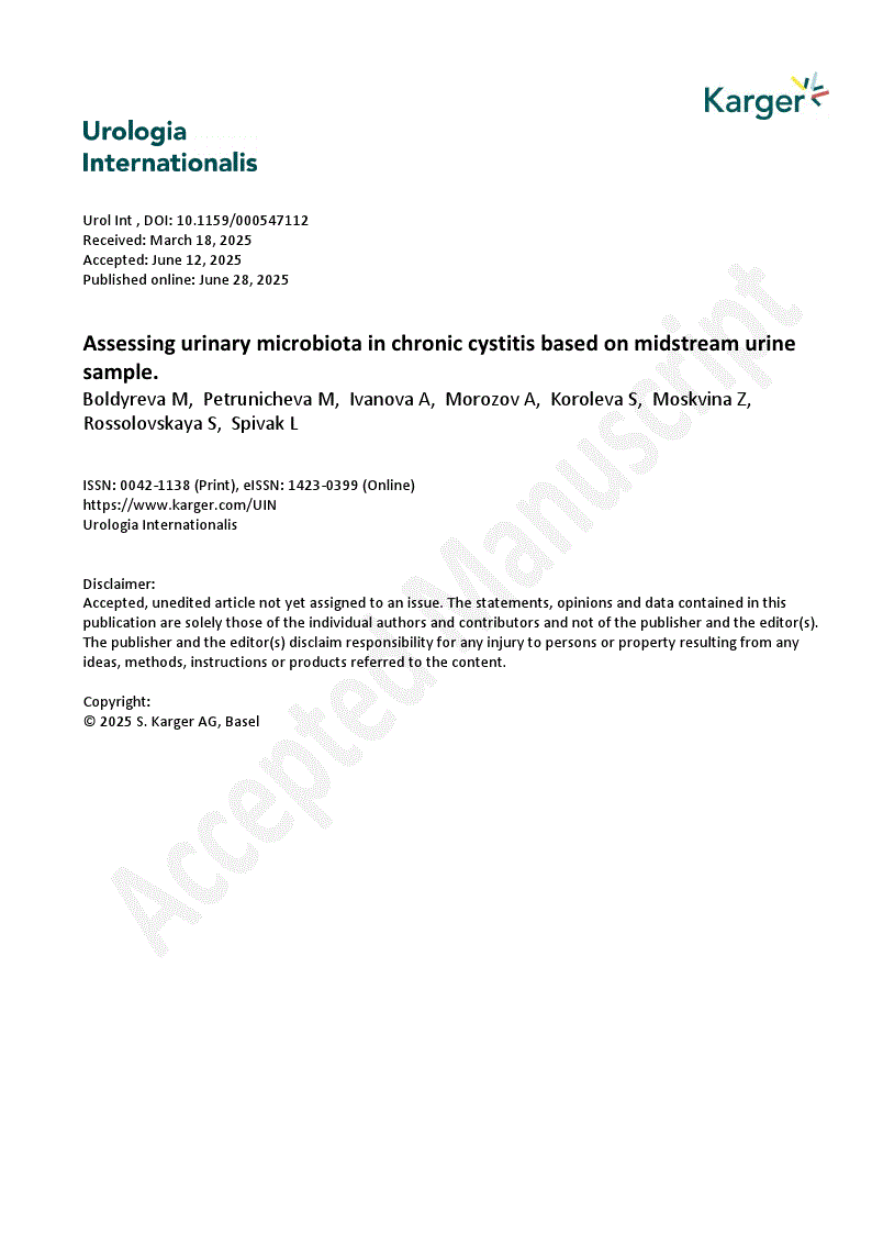 First page of Assessing urinary microbiota in chronic cystitis based on midstream urine sample.
