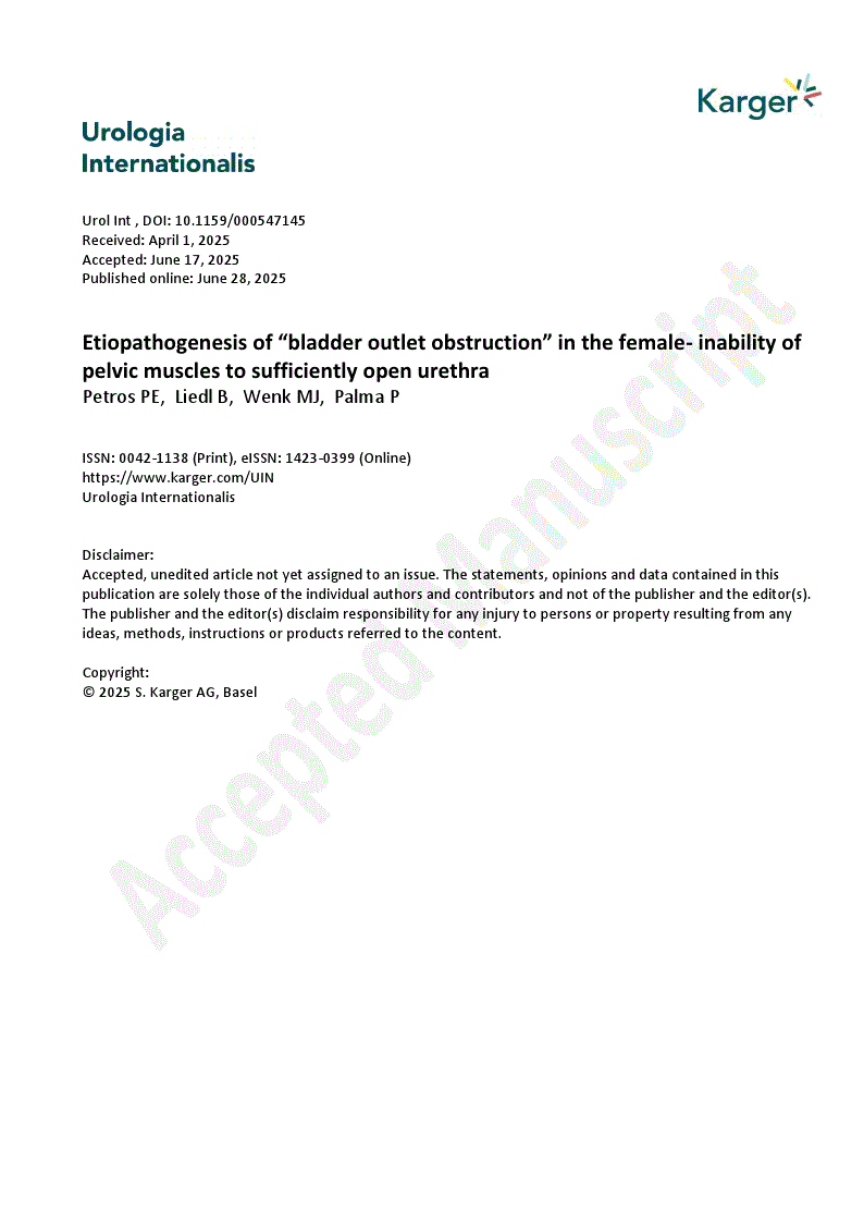 First page of Etiopathogenesis of “bladder outlet obstruction” in the female- inability of pelvic muscles to sufficiently open urethra