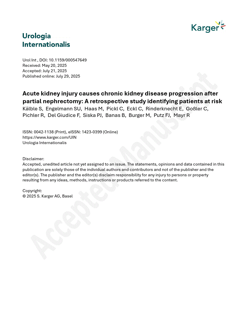 First page of Acute kidney injury causes chronic kidney disease progression after partial nephrectomy: A retrospective study identifying patients at risk