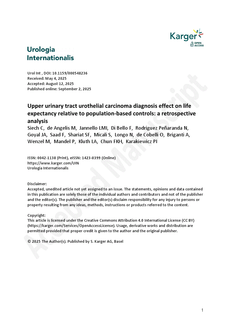First page of Upper urinary tract urothelial carcinoma diagnosis effect on life expectancy relative to population-based controls: a retrospective analysis 