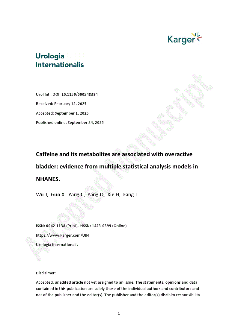First page of Caffeine and its metabolites are associated with overactive bladder: evidence from multiple statistical analysis models in NHANES.
