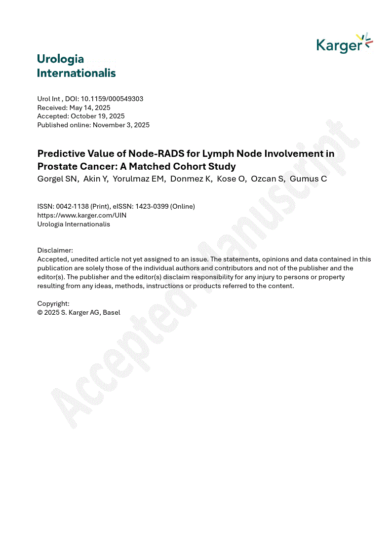 First page of Predictive Value of Node-RADS for Lymph Node Involvement in Prostate Cancer: A Matched Cohort Study