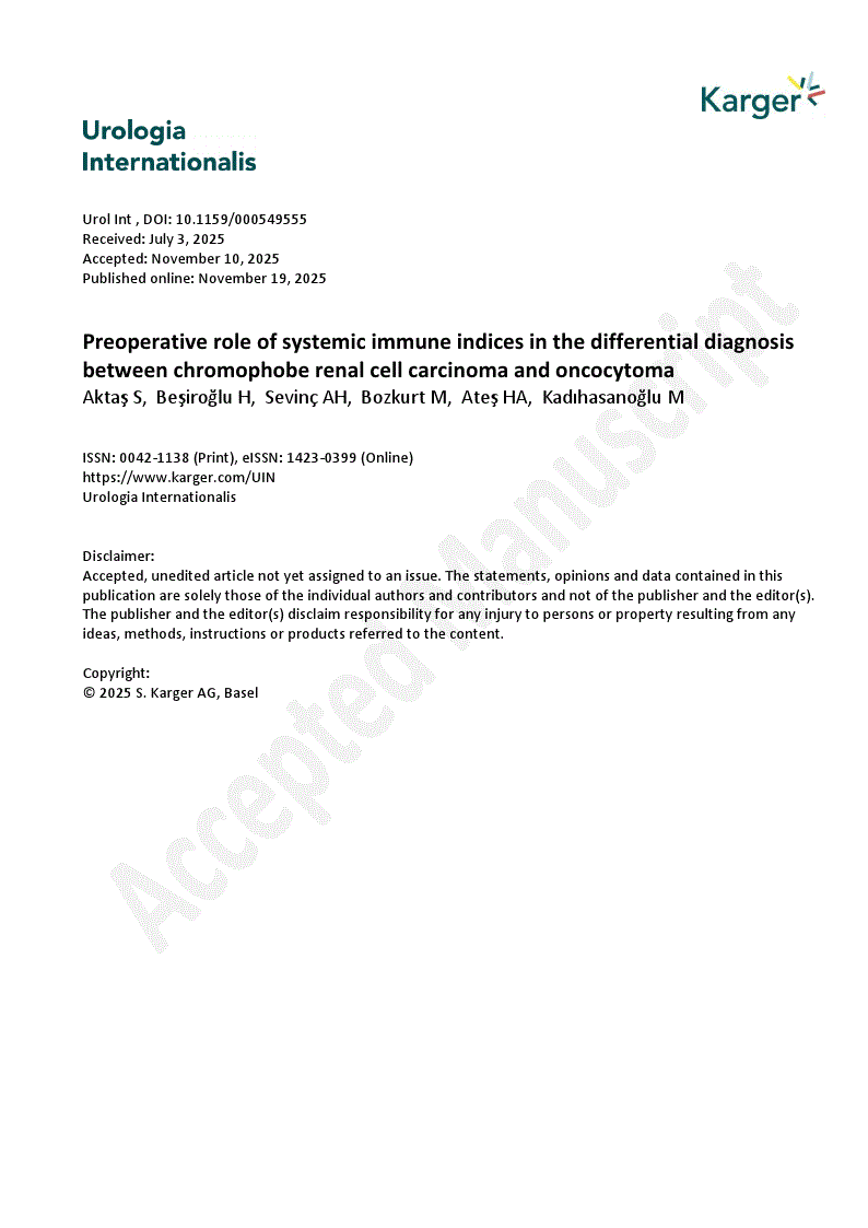 First page of Preoperative role of systemic immune indices in the differential diagnosis between chromophobe renal cell carcinoma and oncocytoma