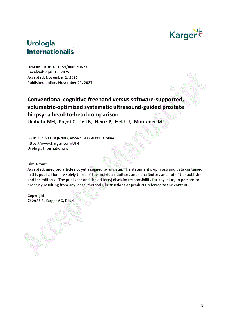 First page of Conventional cognitive freehand versus software-supported, volumetric-optimized systematic ultrasound-guided prostate biopsy: a head-to-head comparison