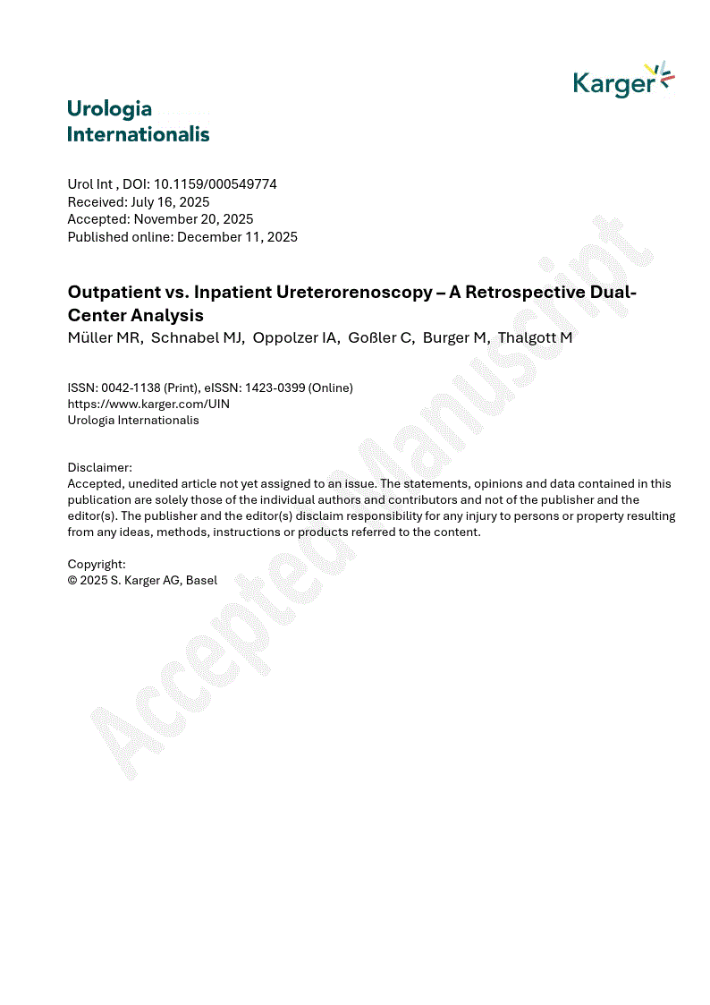 First page of Outpatient vs. Inpatient Ureterorenoscopy – A Retrospective Dual-Center Analysis