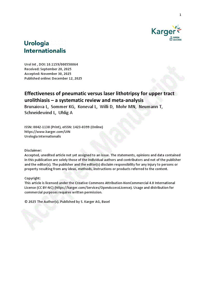 First page of Effectiveness of pneumatic versus laser lithotripsy for upper tract urolithiasis – a systematic review and meta-analysis