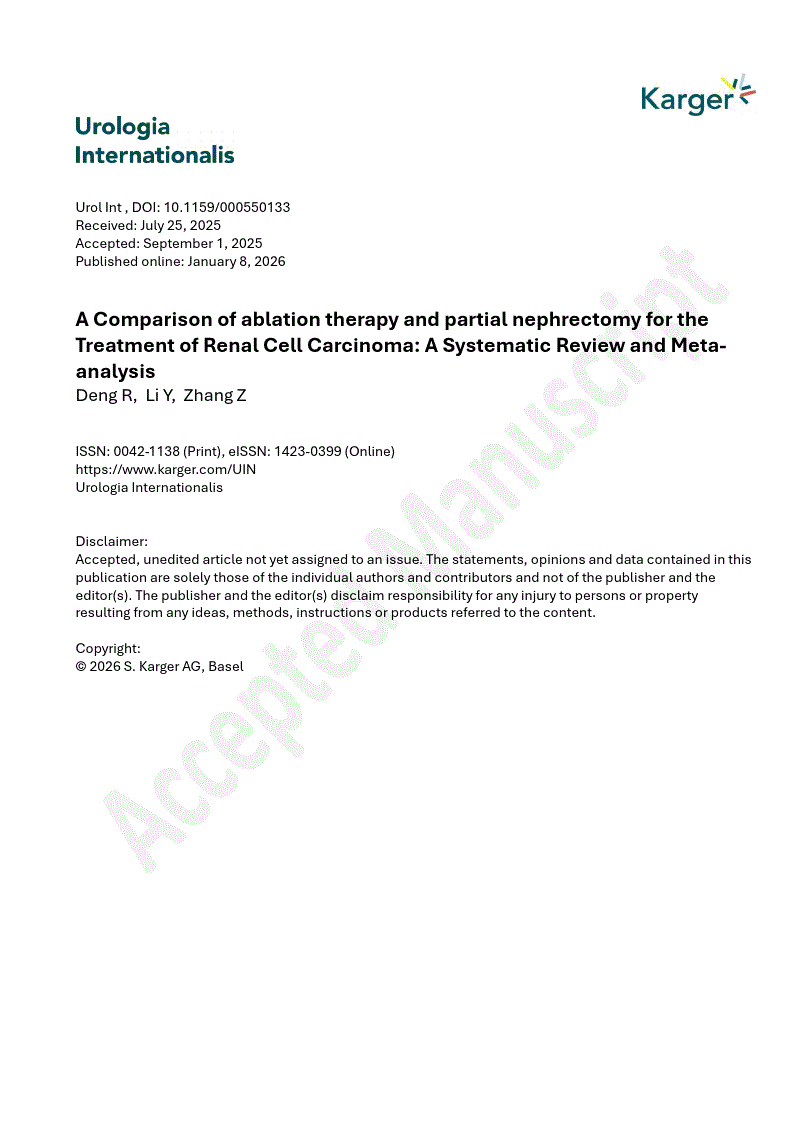 First page of A Comparison of ablation therapy and partial nephrectomy for the Treatment of Renal Cell Carcinoma: A Systematic Review and Meta-analysis