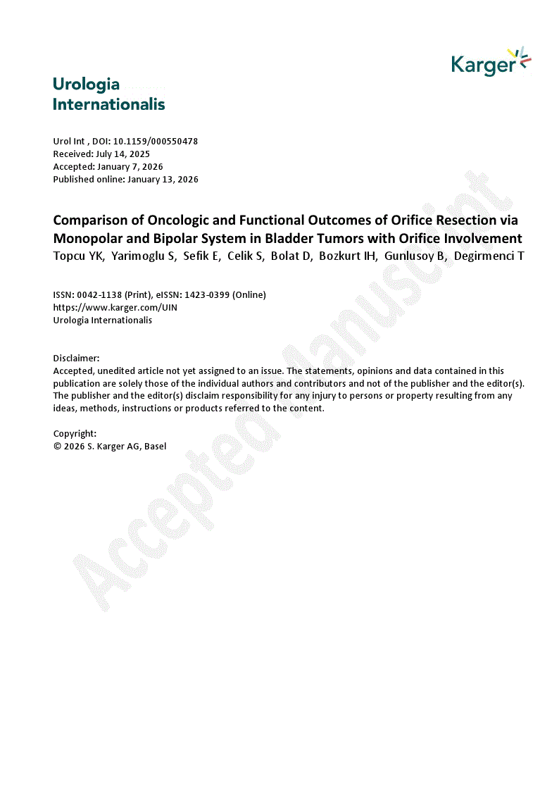 First page of Comparison of Oncologic and Functional Outcomes of Orifice Resection via Monopolar and Bipolar System in Bladder Tumors with Orifice Involvement