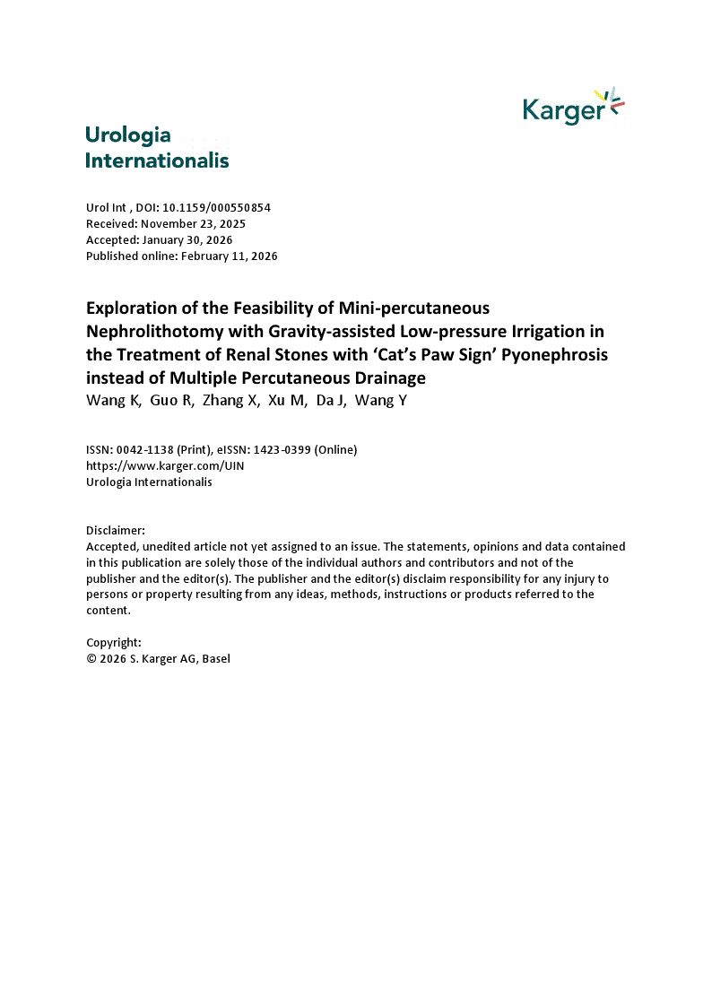First page of Exploration of the Feasibility of Mini-percutaneous Nephrolithotomy with Gravity-assisted Low-pressure Irrigation in the Treatment of Renal Stones with ‘Cat’s Paw Sign’ Pyonephrosis instead of Multiple Percutaneous Drainage