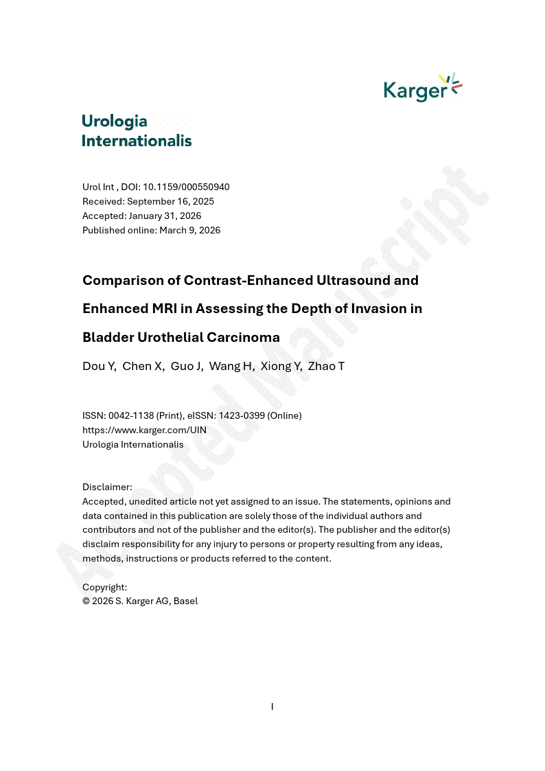 First page of Comparison of Contrast-Enhanced Ultrasound and Enhanced MRI in Assessing the Depth of Invasion in Bladder Urothelial Carcinoma