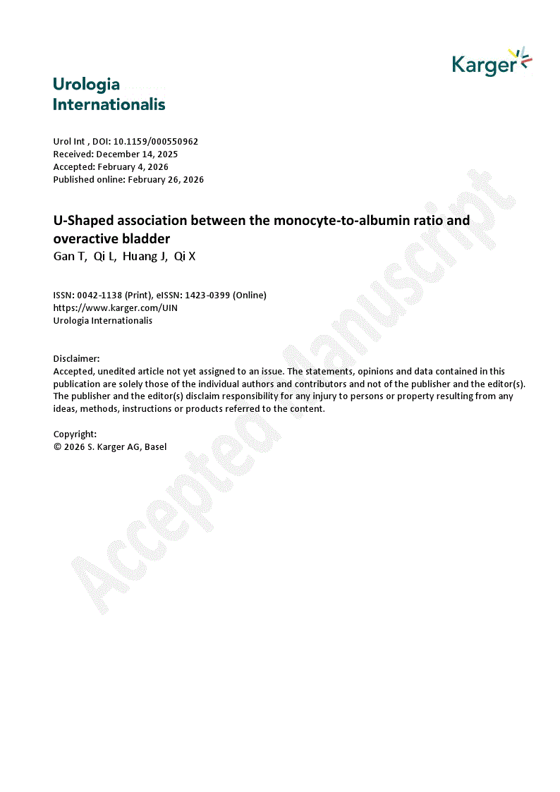 First page of U-Shaped association between the monocyte-to-albumin ratio and overactive bladder