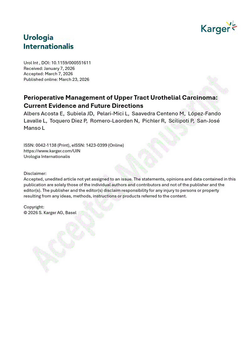 First page of Perioperative Management of Upper Tract Urothelial Carcinoma: Current Evidence and Future Directions