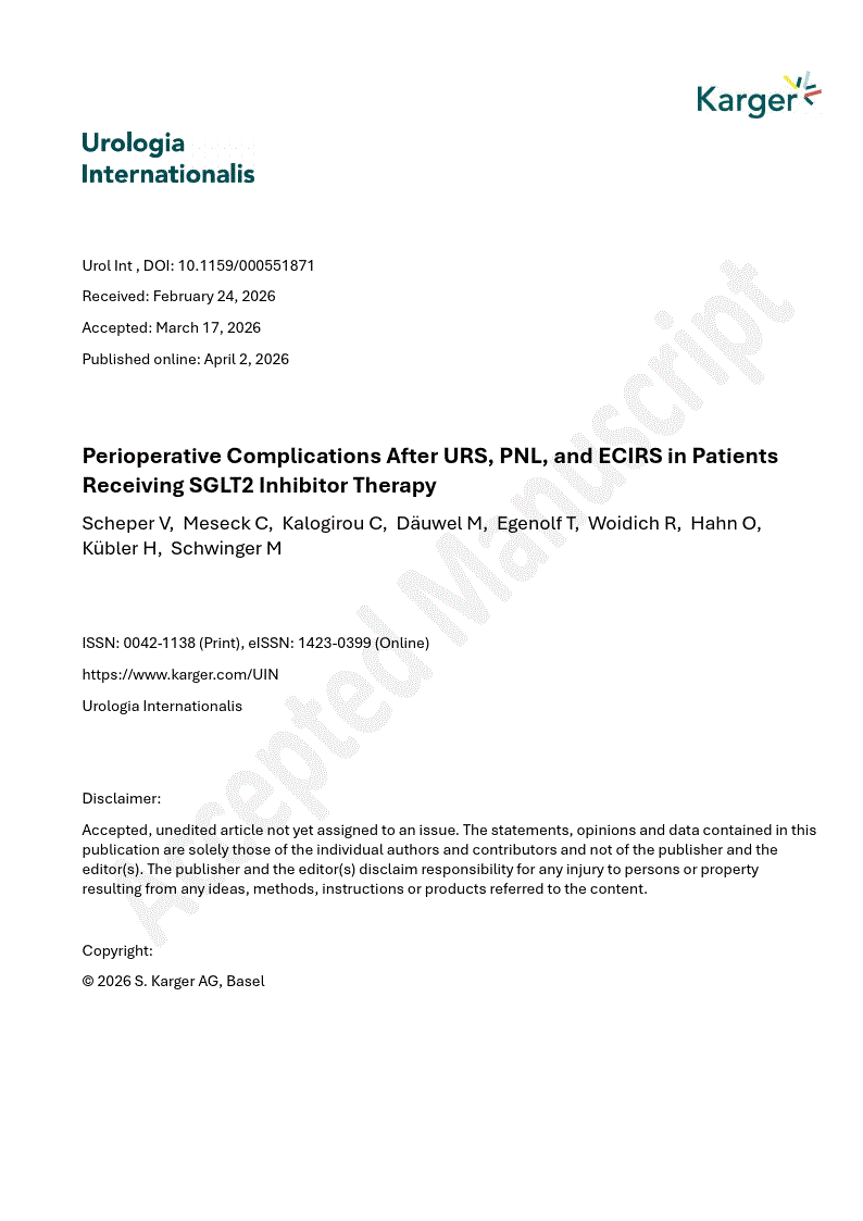 First page of Perioperative Complications After URS, PNL, and ECIRS in Patients Receiving SGLT2 Inhibitor Therapy
