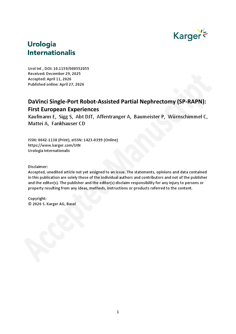 First page of DaVinci Single-Port Robot-Assisted Partial Nephrectomy (SP-RAPN): First European Experiences