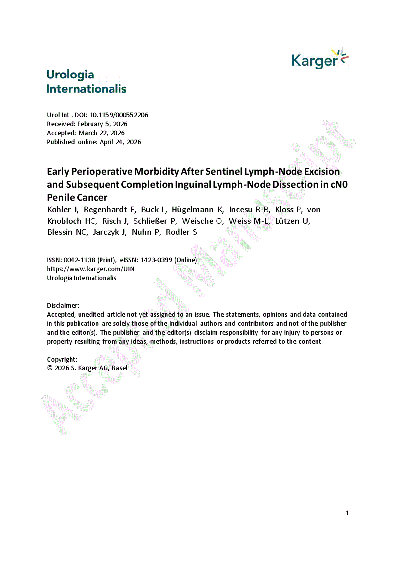 First page of Early Perioperative Morbidity After Sentinel Lymph-Node Excision and Subsequent Completion Inguinal Lymph-Node Dissection in cN0 Penile Cancer