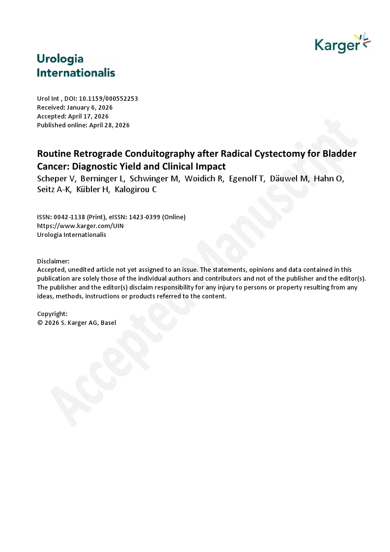 First page of Routine Retrograde Conduitography after Radical Cystectomy for Bladder Cancer: Diagnostic Yield and Clinical Impact