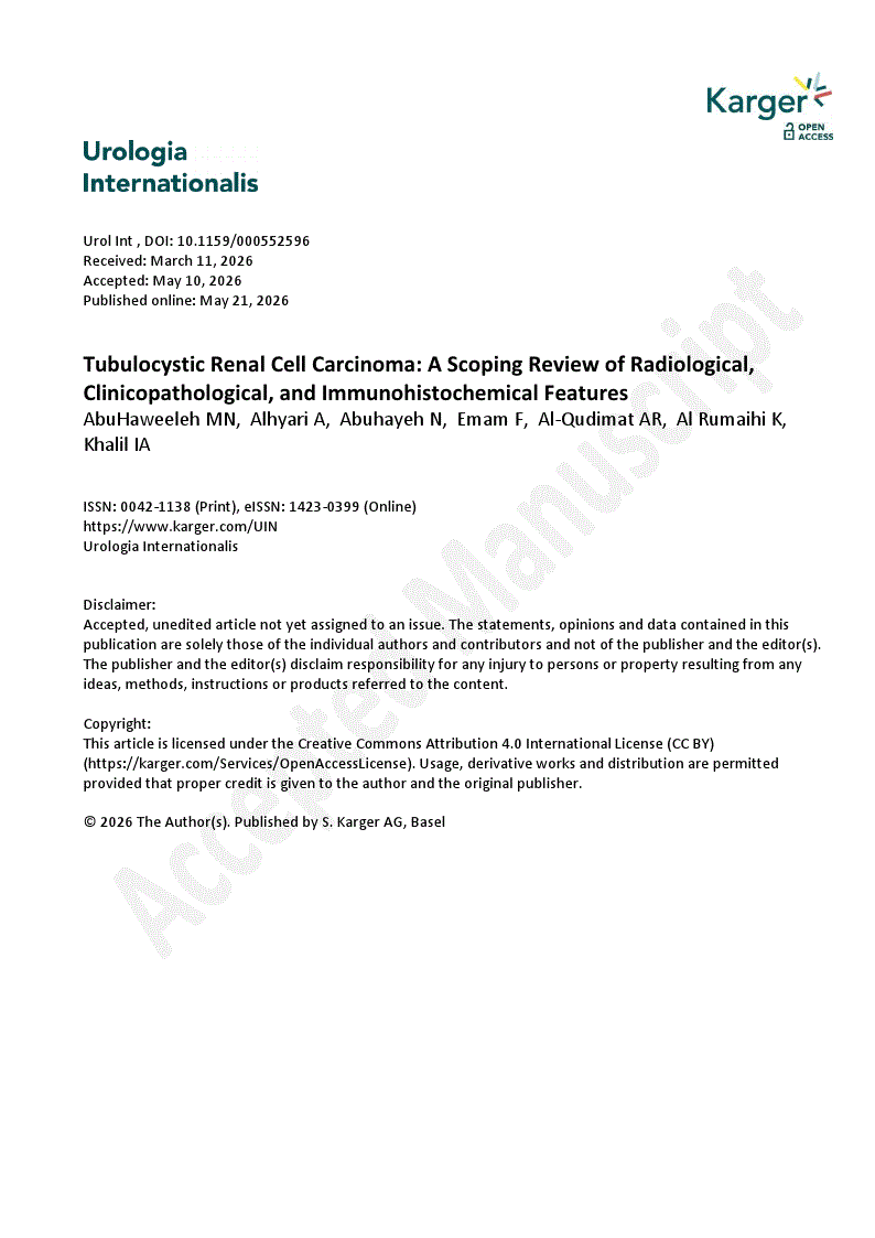 First page of Tubulocystic Renal Cell Carcinoma: A Scoping Review of Radiological, Clinicopathological, and Immunohistochemical Features