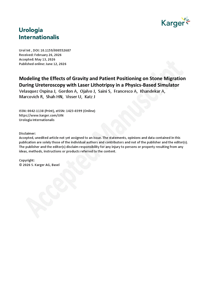 First page of Modeling the Effects of Gravity and Patient Positioning on Stone Migration During Ureteroscopy with Laser Lithotripsy in a Physics-Based Simulator