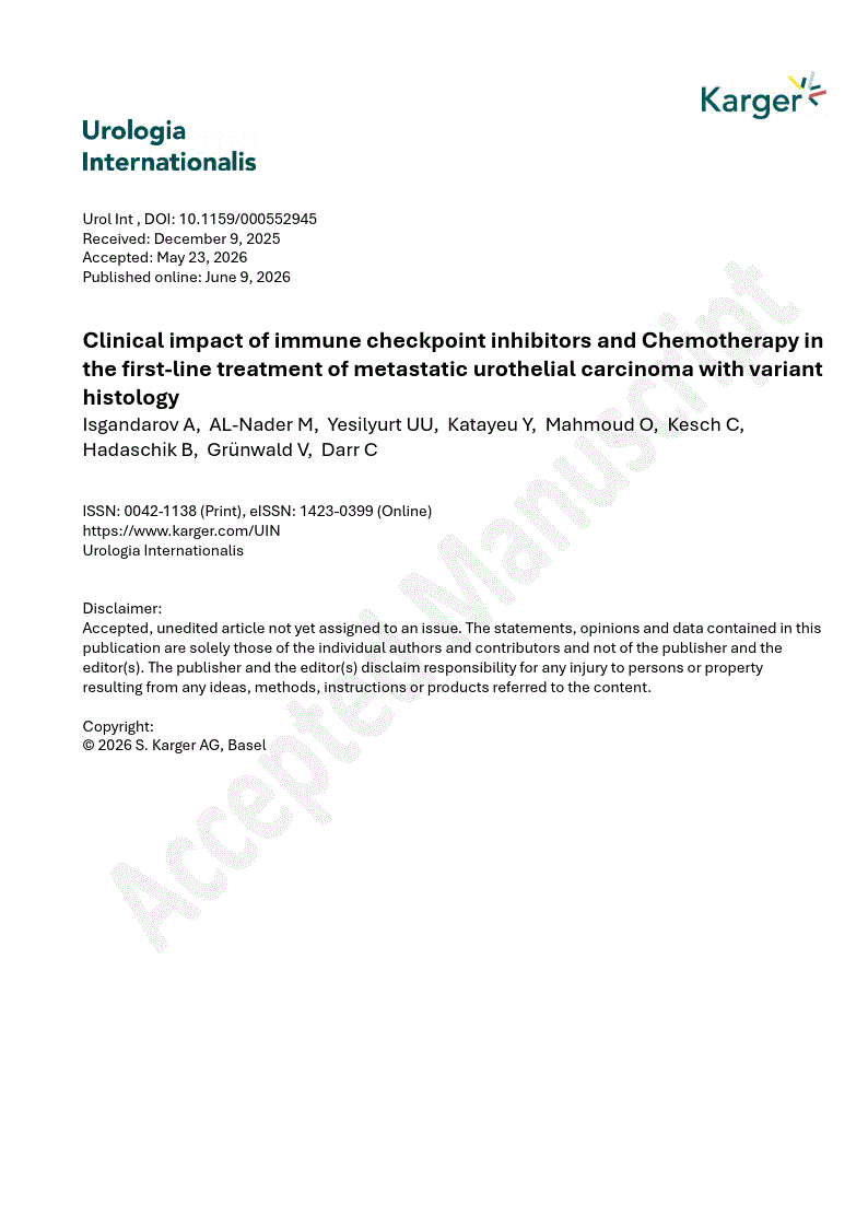 First page of Clinical impact of immune checkpoint inhibitors and Chemotherapy in the first-line treatment of metastatic urothelial carcinoma with variant histology