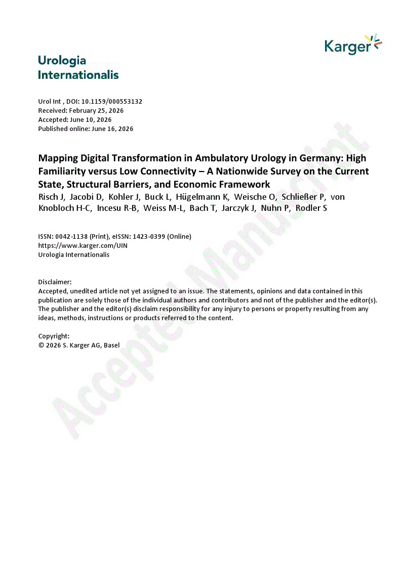 First page of Mapping Digital Transformation in Ambulatory Urology in Germany: High Familiarity versus Low Connectivity – A Nationwide Survey on the Current State, Structural Barriers, and Economic Framework