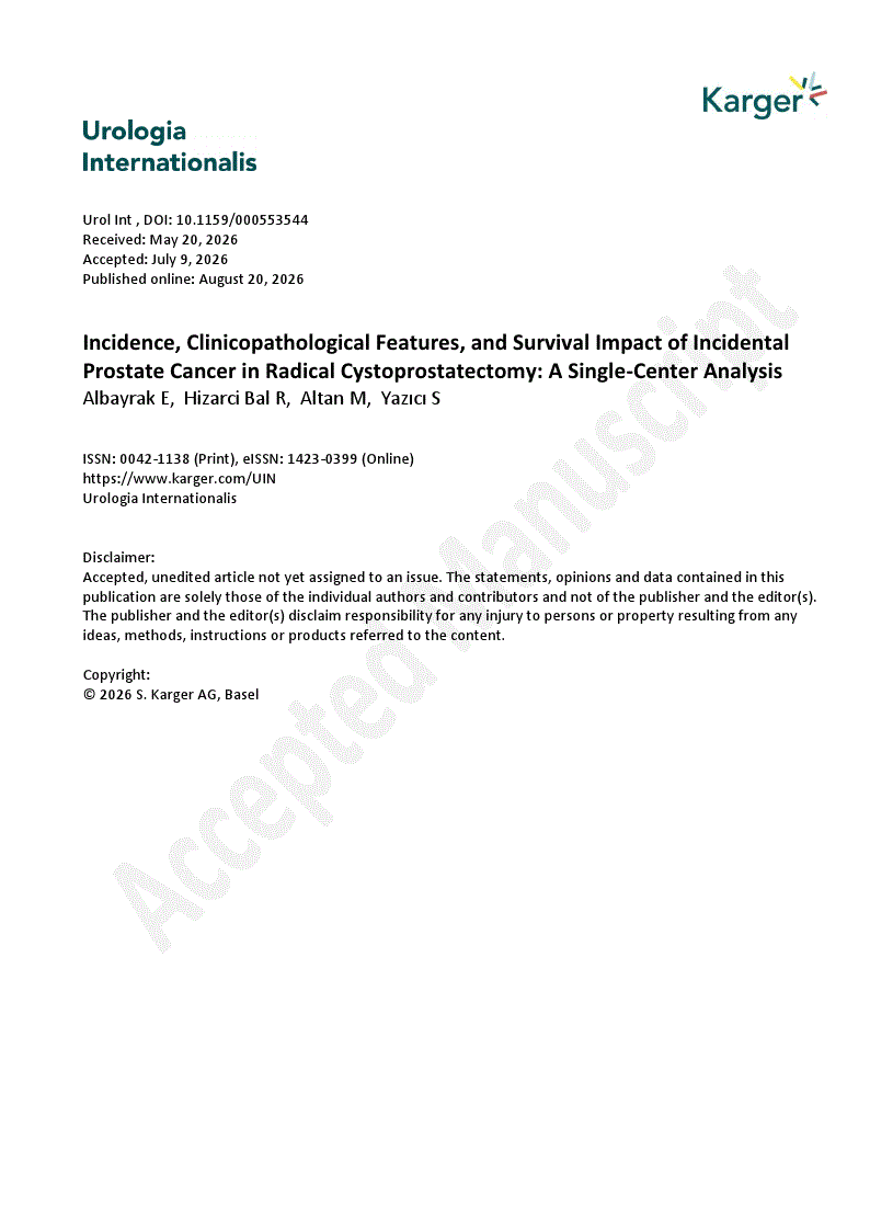 First page of Incidence, Clinicopathological Features, and Survival Impact of Incidental Prostate Cancer in Radical Cystoprostatectomy: A Single-Center Analysis