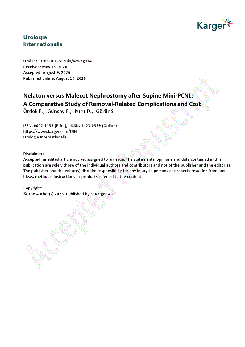 First page of Nelaton versus Malecot Nephrostomy after Supine Mini-PCNL: A Comparative Study of Removal-Related Complications and Cost