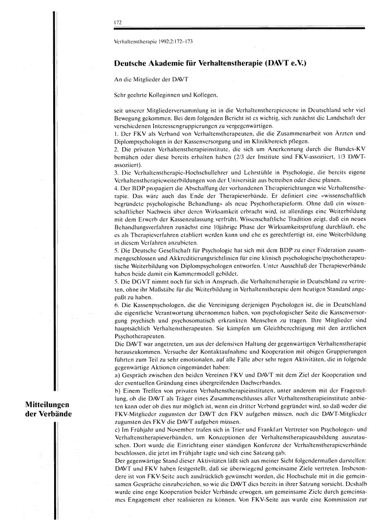 First page of Deutsche Akademie für Verhaltenstherapie (DAVT e.V.)