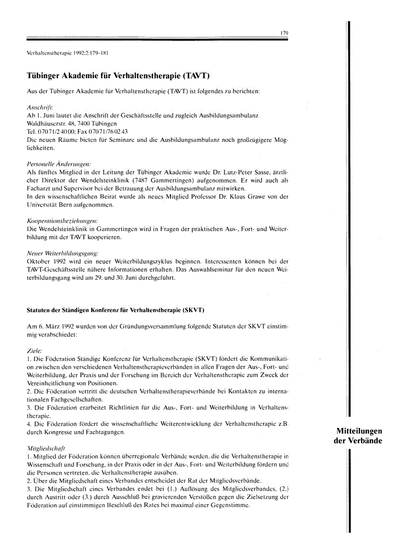First page of Tübinger Akademie für Verhaltenstherapie (TAVT)