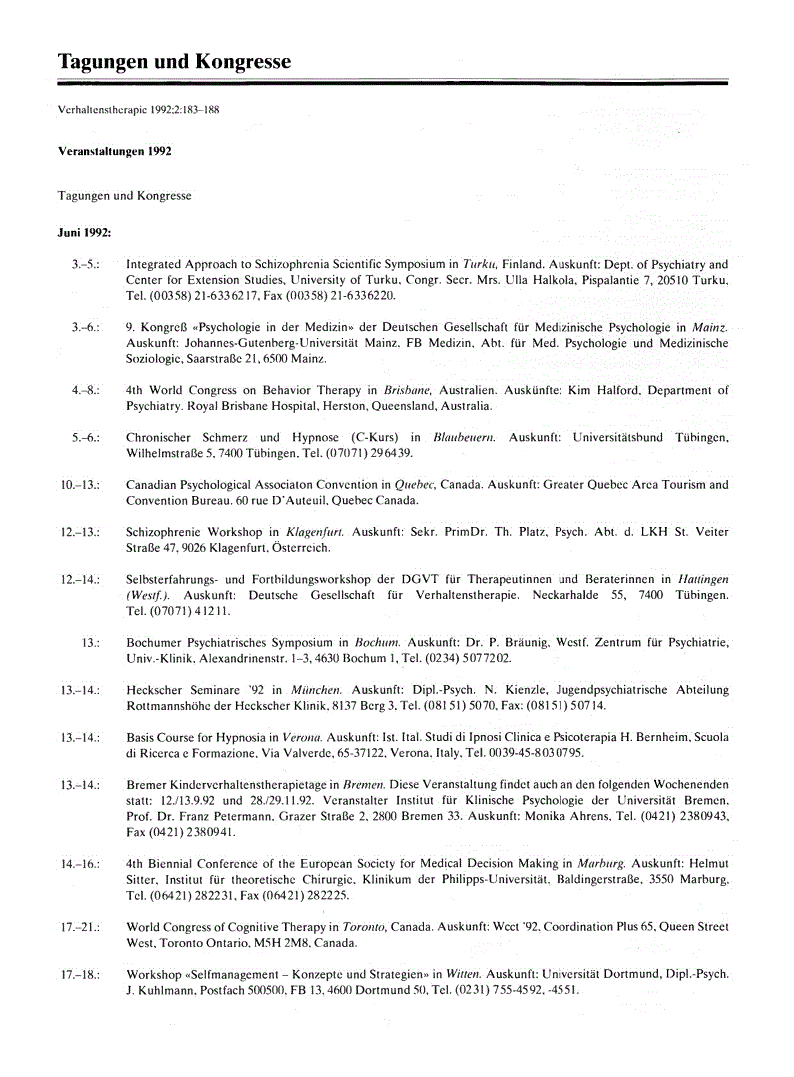 First page of Tagungen und Kongresse