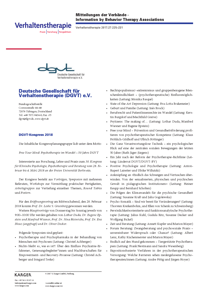 First page of Mitteilungen der Verbände · Information by Behavior Therapy Associations