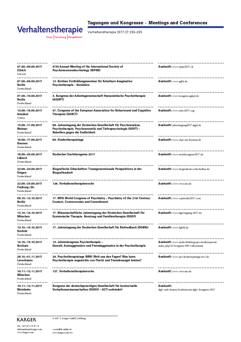 First page of Tagungen und Kongresse · Meetings and Conferences
