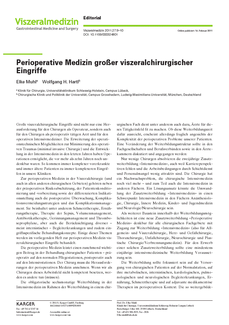 First page of Perioperative Medizin großer viszeralchirurgischer Eingriffe