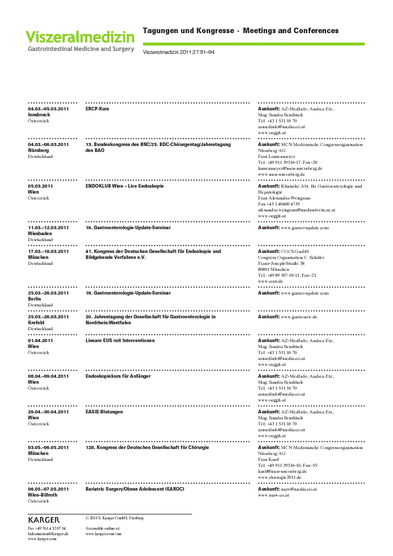 First page of Tagungen und Kongresse · Meetings and Conferences
