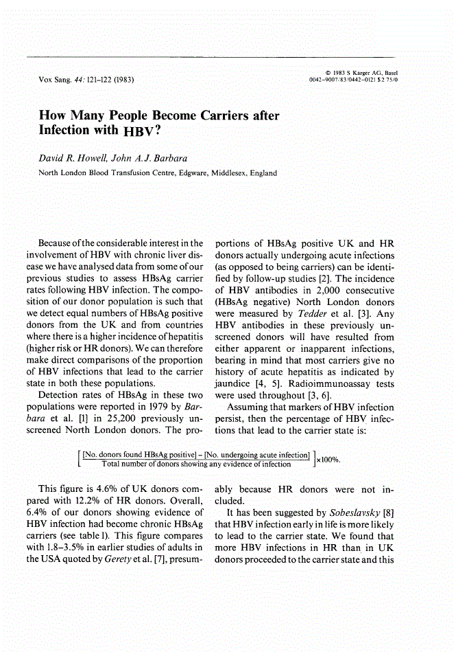 First page of How Many People Become Carriers after Infection with HBV ?
