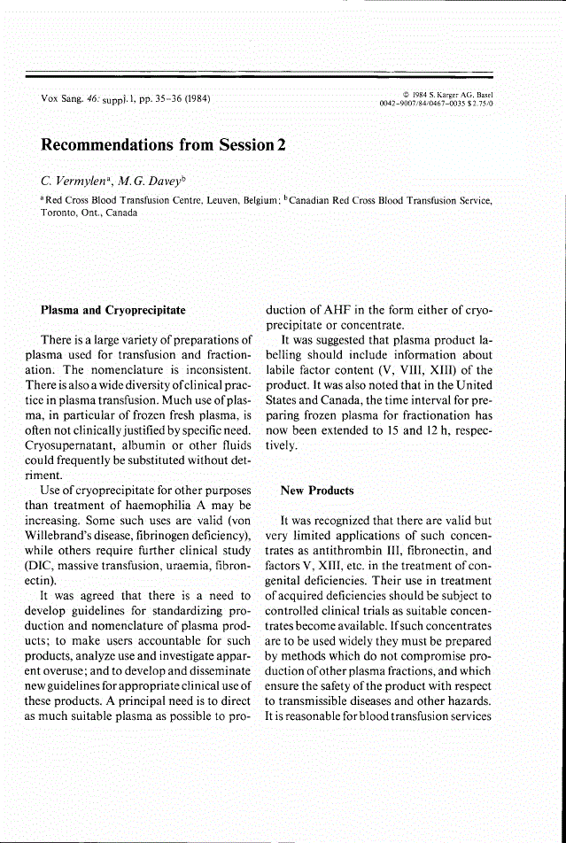 First page of Recommendations from Session 2