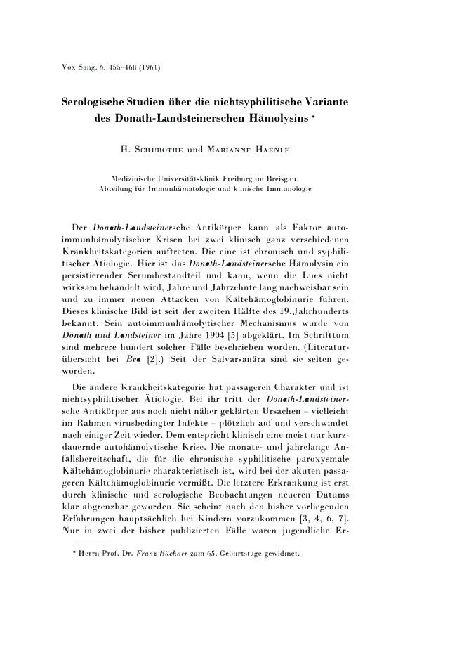 First page of Serologische Studien über die nichtsyphilitische Variante des Donath-Landsteinerschen Hämolysins